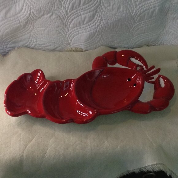 VTG Sonoma Nantucket Life Styles Ceramic Lobster Platter/2 Beanies; New England